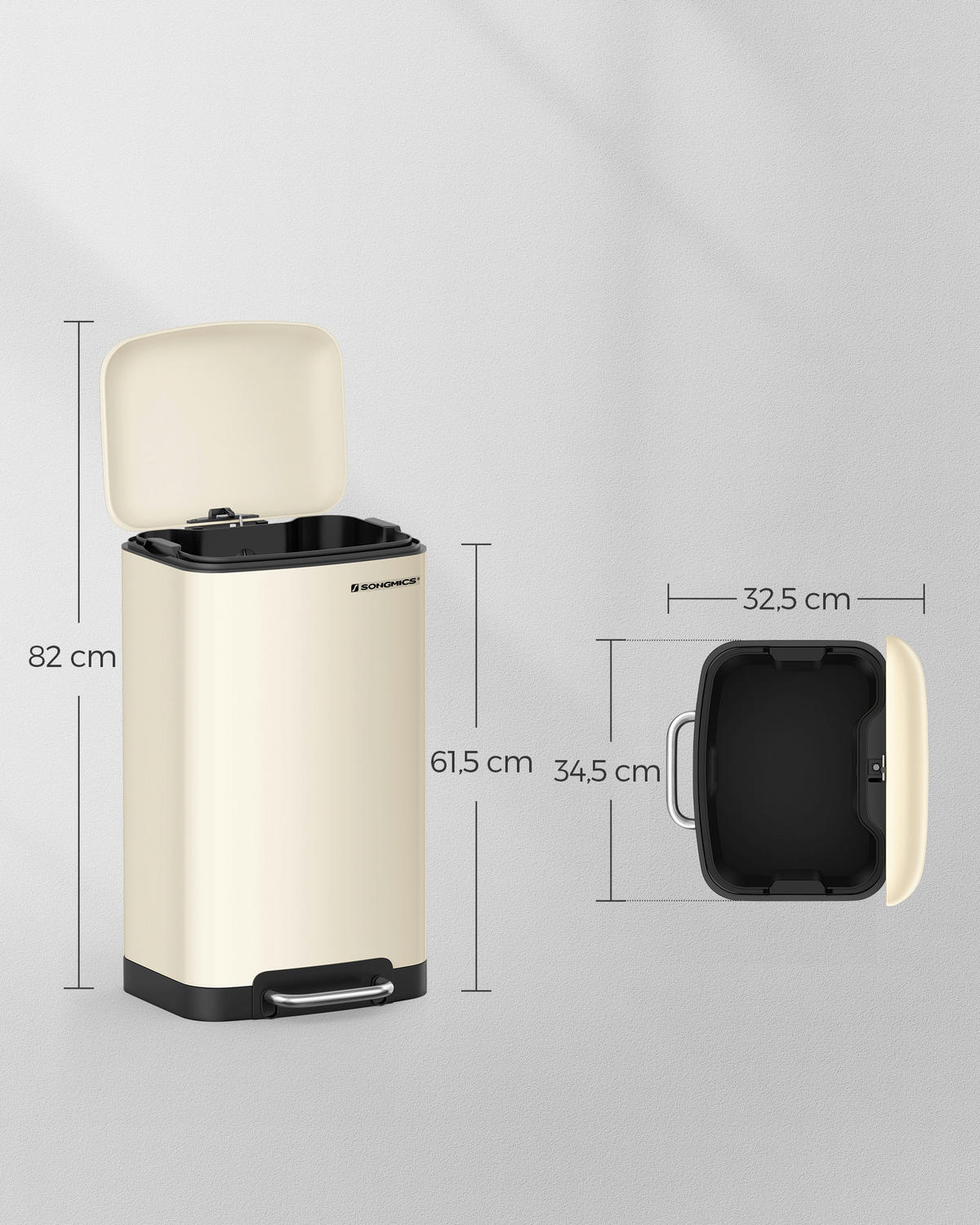 ABFALLSAMMLER 30 l  Metall, Kunststoff  - Creme/Schwarz, Basics, Kunststoff/Metall (34,5/61,5/32,5cm)