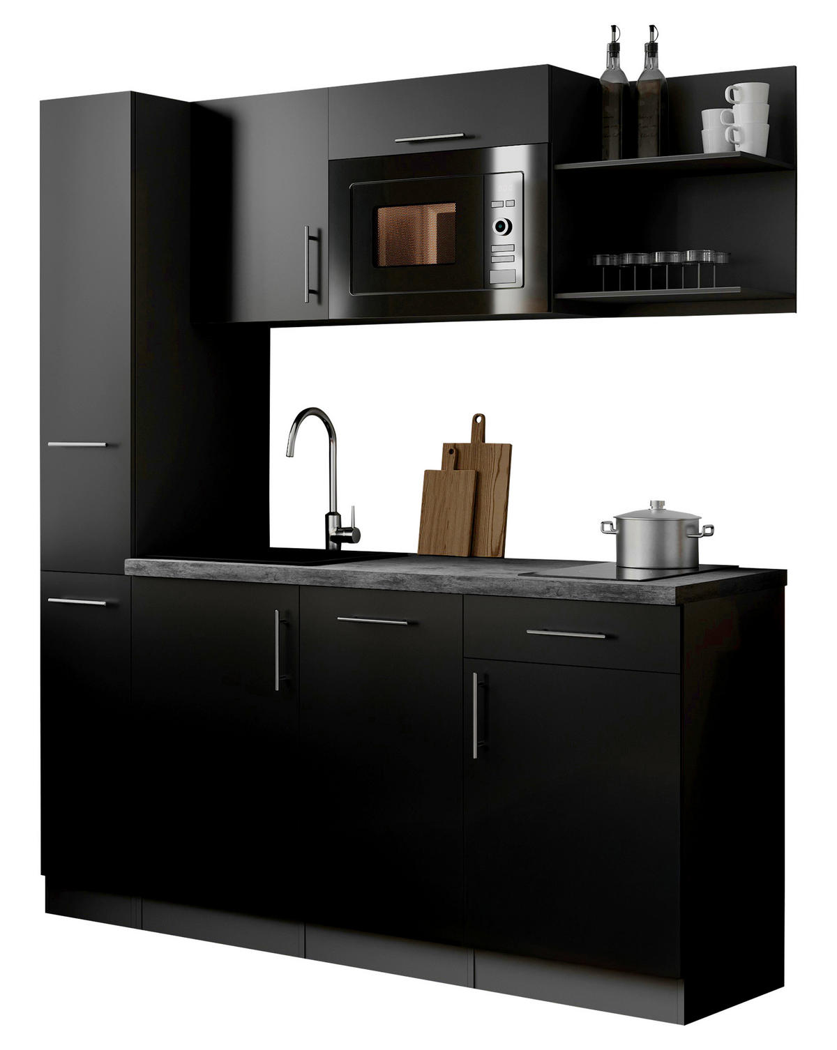 MODULKÖK 175 cm   i svart  - svart/grå, Trend, metall/trämaterial (175cm) - Respekta
