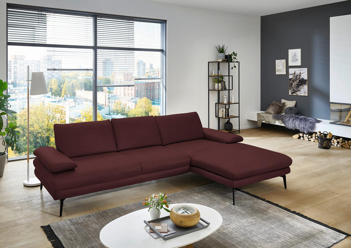 ECKSOFA in Echtleder Beere  310/180 cm  - Beere/Schwarz, Design, Leder/Metall (310/180cm) - Dieter Knoll