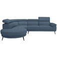 ECKSOFA in Velours Blau  264/299 cm  - Blau/Schwarz, Design, Textil/Metall (264/299cm) - Novel