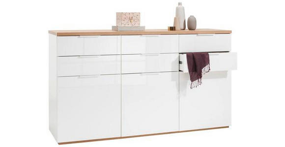 SIDEBOARD Eiche Artisan, Weiß Hochglanz  - Weiß Hochglanz/Weiß, Basics, Holzwerkstoff/Metall (180/102/50cm) - Carryhome