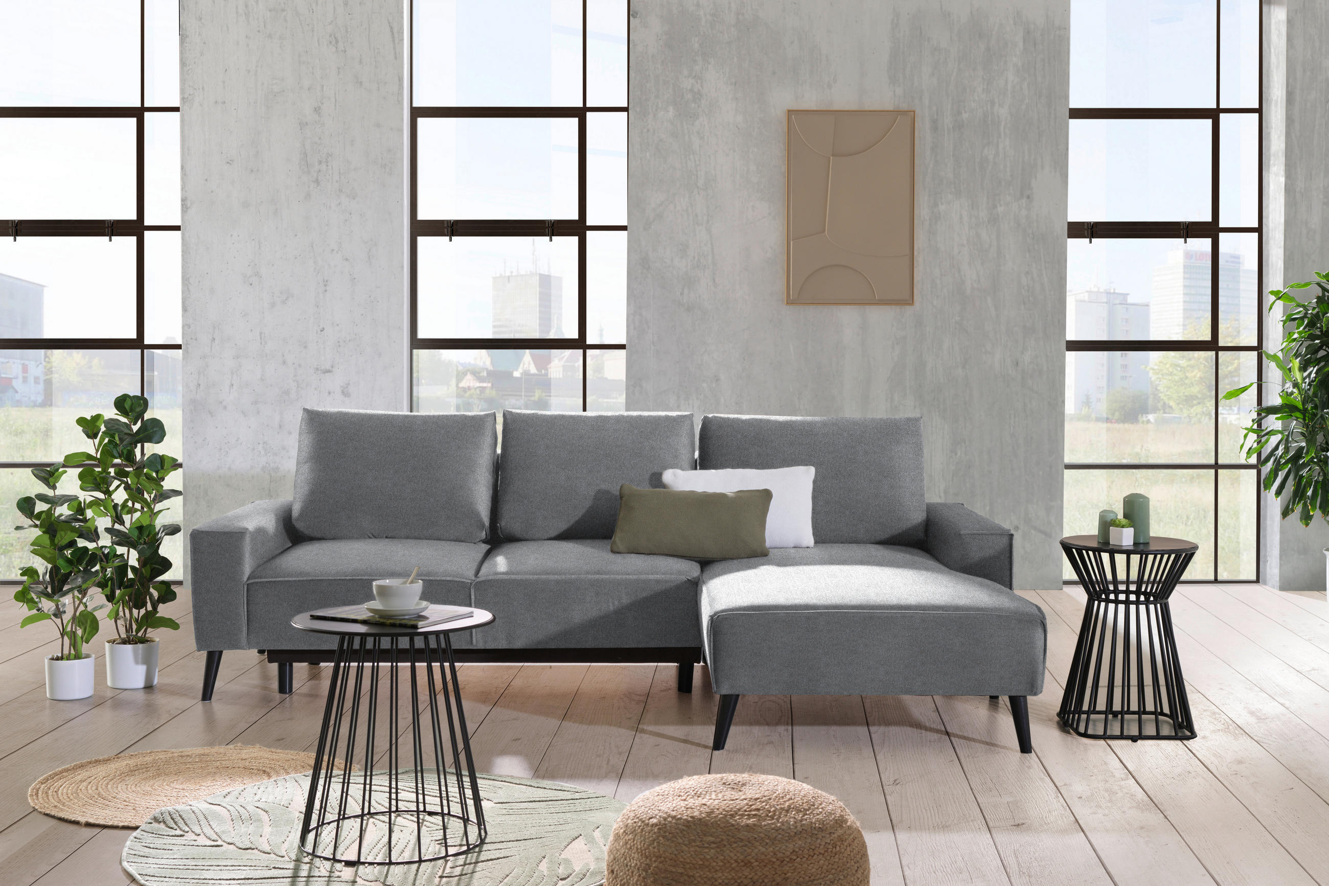 ECKSOFA in Velours Grau  - Schwarz/Grau, Basics, Holz/Textil (260/161cm) - Carryhome