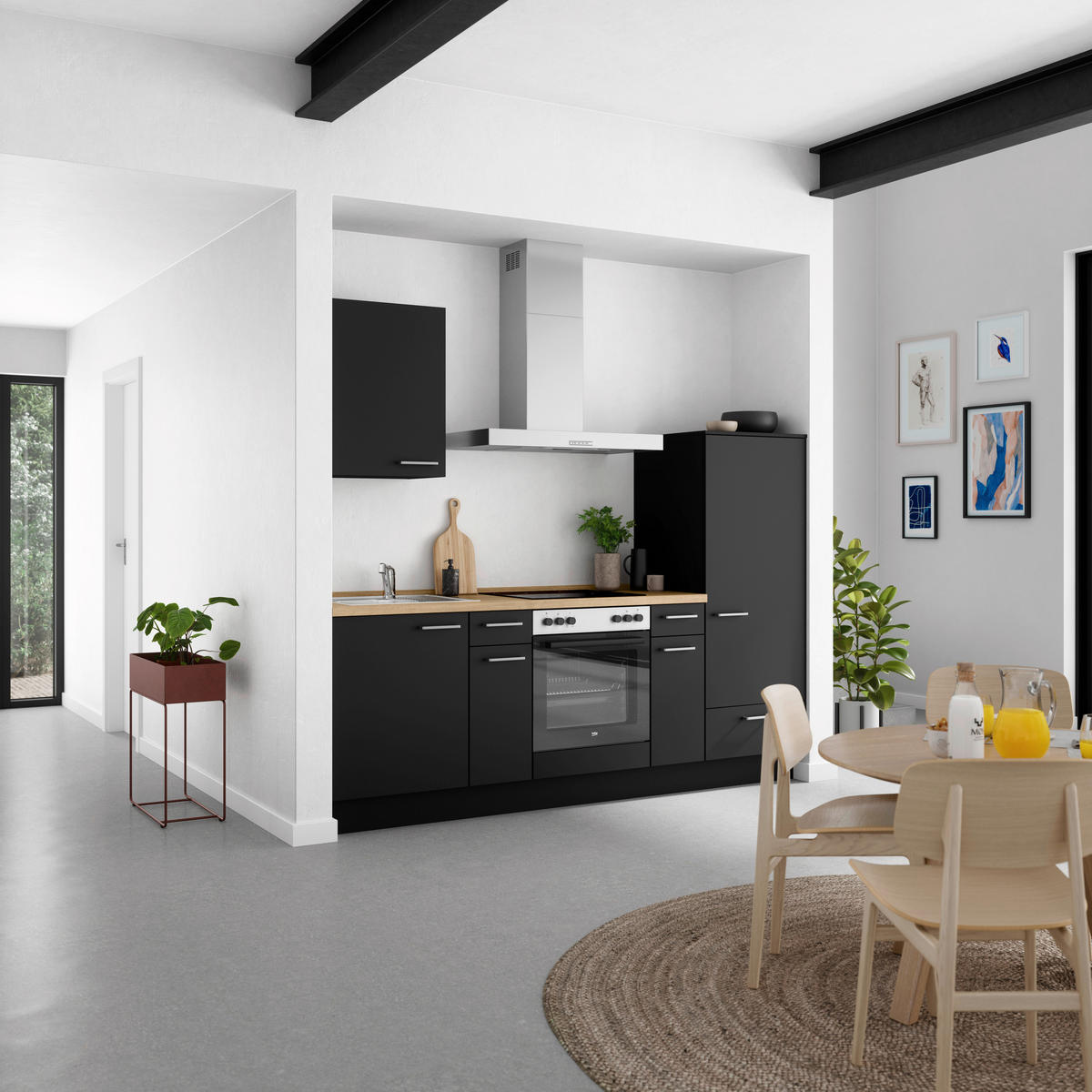 KÜCHENLEERBLOCK Touch 240 cm  in Schwarz, Eichefarben  - Edelstahlfarben/Eichefarben, MODERN, Holzwerkstoff/Metall (240cm) - Nobilia