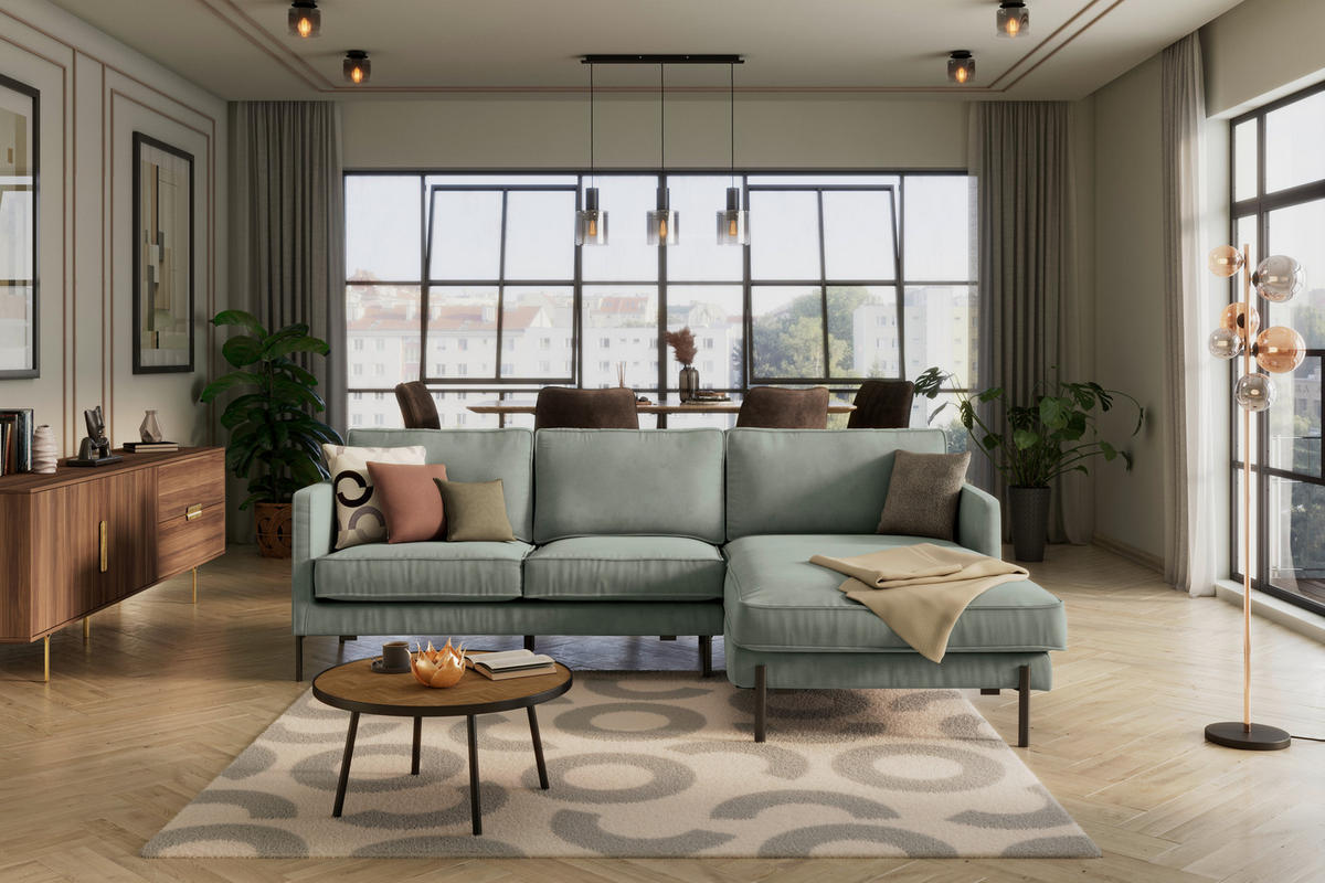 ECKSOFA in Flachgewebe Türkis  - Türkis/Schwarz, Trend, Textil/Metall (232/154cm) - Livetastic