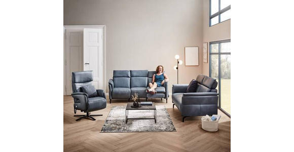 TRAPEZSOFA in Echtleder Graublau - Graublau/Schwarz, KONVENTIONELL, Leder/Metall (221/103/95cm) - Dieter Knoll