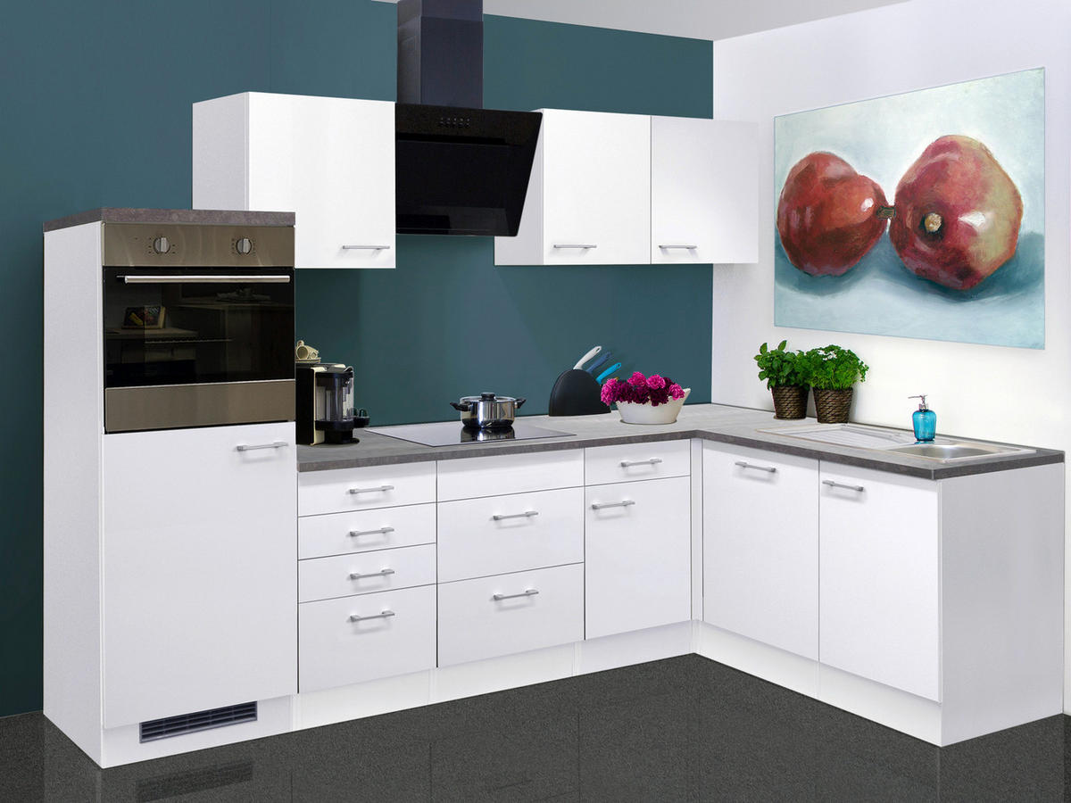 ECKKÜCHE 280/170 cm  in Weiß  - Graubraun/Alufarben, MODERN, Holzwerkstoff/Kunststoff (280/170cm) - FlexWell