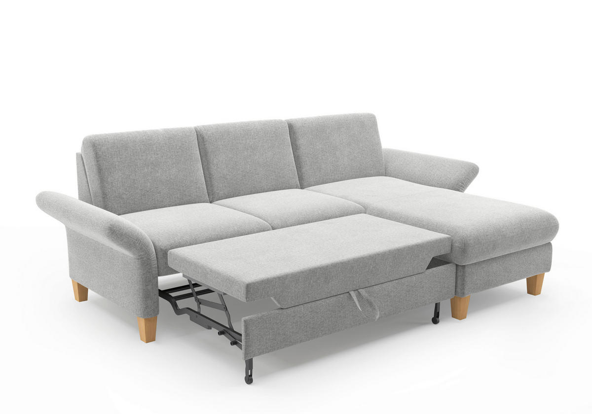 ECKSOFA ROCHELLE E Hellgrau Flachgewebe  - Eichefarben/Hellgrau, KONVENTIONELL, Holz/Textil (251/164cm) - Sit & More