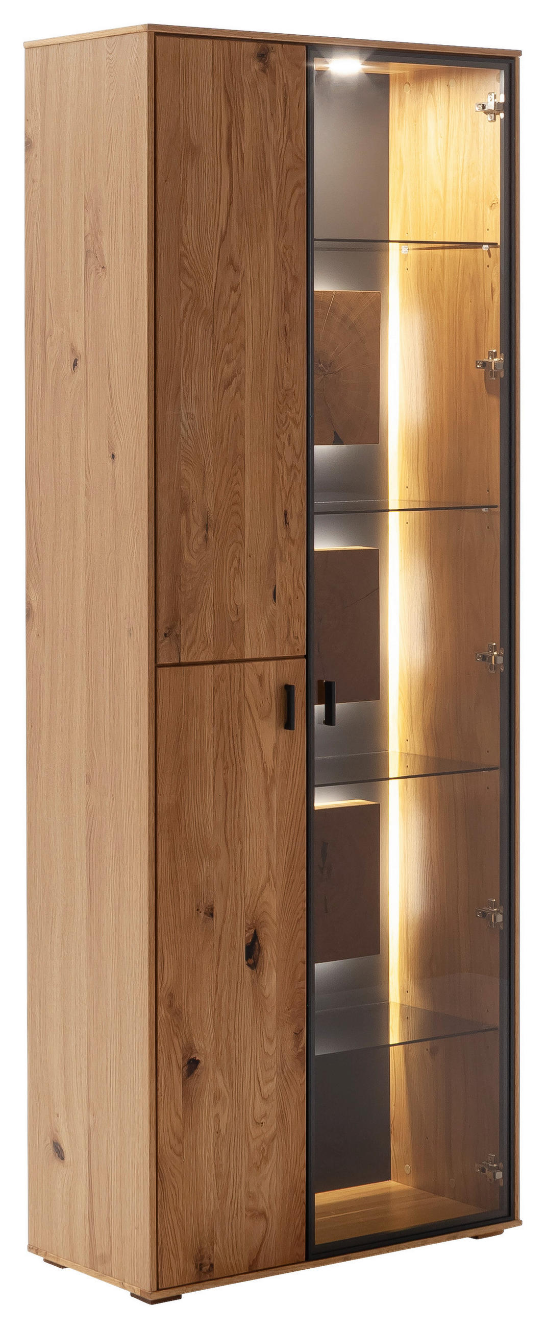 VITRINE in furniert, massiv Wildeiche Wildeiche  - Wildeiche/Anthrazit, Design, Glas/Holz (78/206/37cm) - MID.YOU