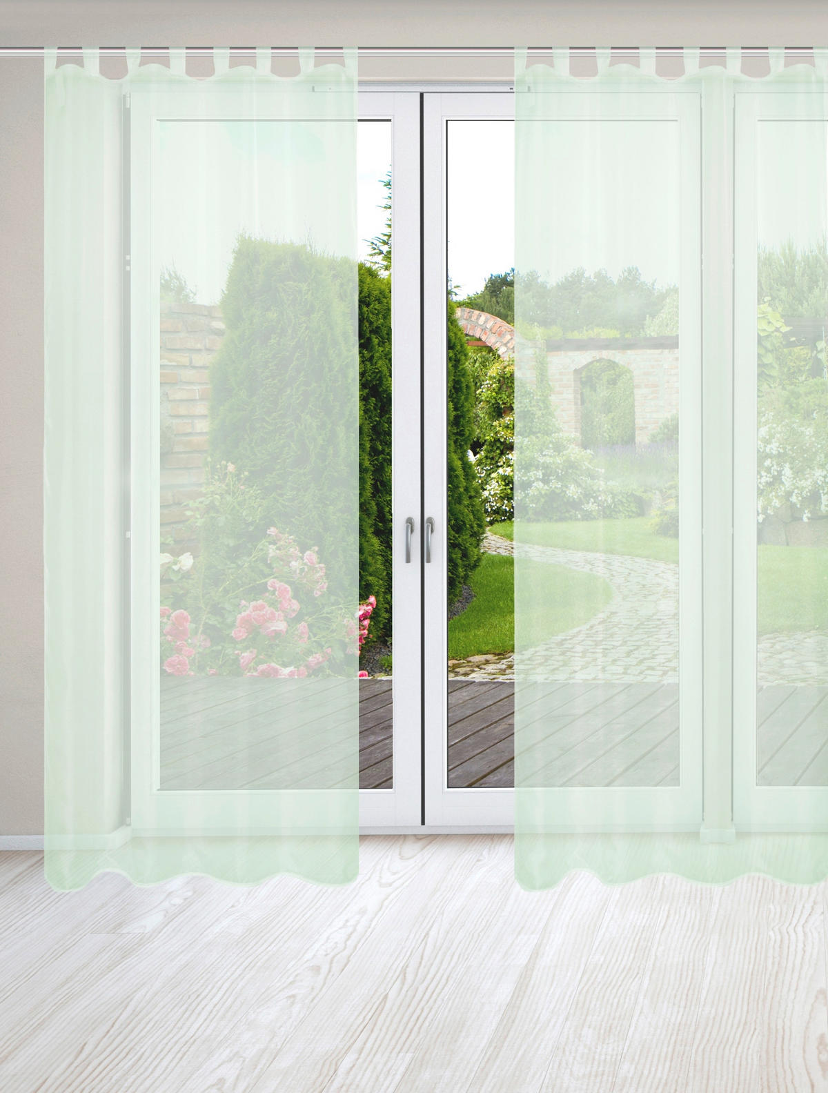 SCHLAUFENSCHAL  transparent   135/245 cm 2 Stück  - Grün, Basics, Textil (135/245cm)