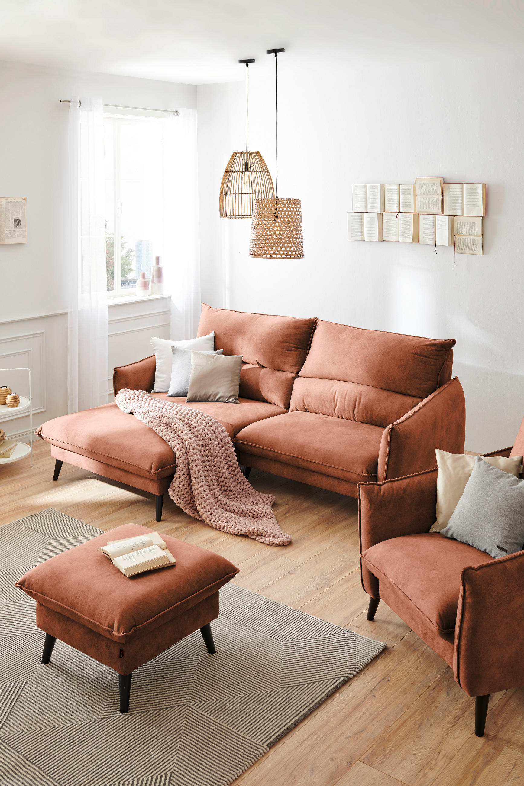 ECKSOFA Rostfarben Velours  - Rostfarben/Schwarz, Design, Holz/Textil (170/238cm) - Carryhome