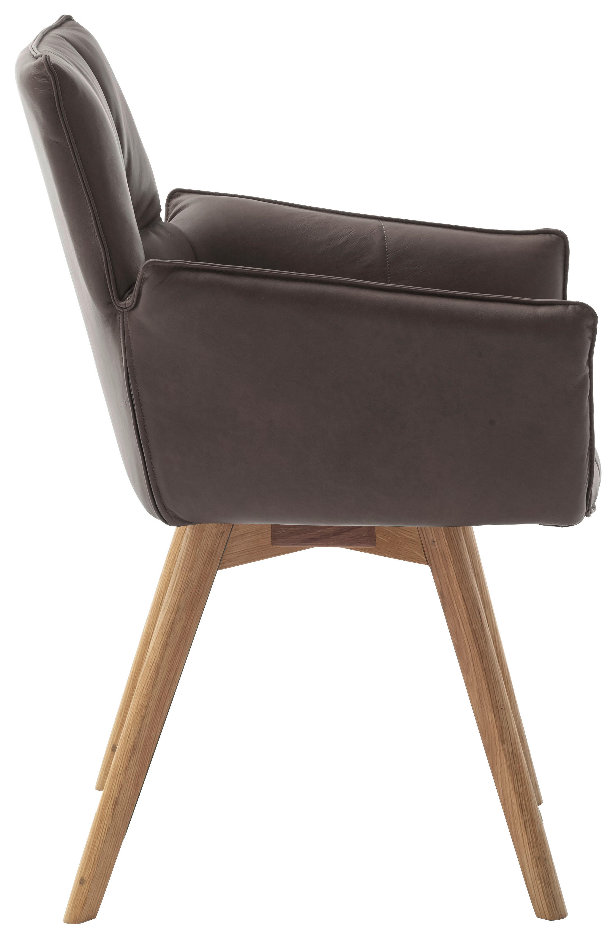 Thumbnail - Linea Natura Armlehnstuhl, Cappuccino, Leder, Echtleder, Rindleder, Wildeiche, massiv, Stativgestell, 61x87x63 cm, Leder...