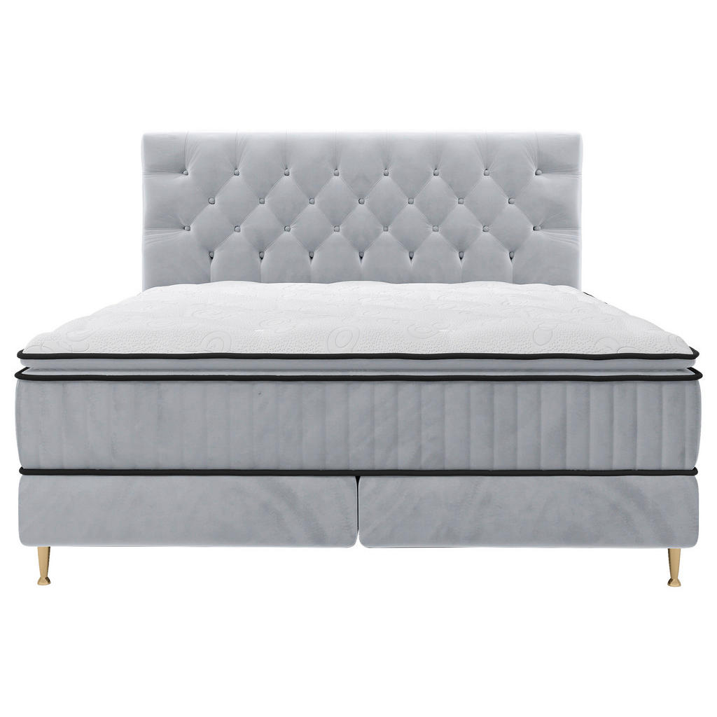 Thumbnail - Boxxx Boxspringbett, Blaugrau, Textil, Höhe ca. 34 cm, 180x200 cm, Matratze, gepolstertes Kopfteil, Federkernmatratze, S...