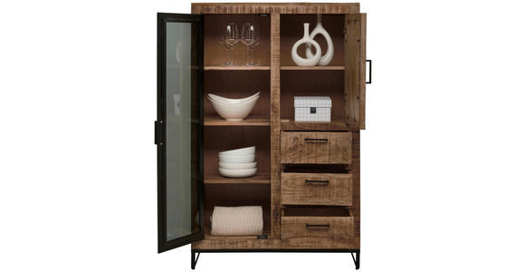 HIGHBOARD 90/142/40 cm  in Naturfarben, Hellbraun  - Hellbraun/Schwarz, Design, Glas/Holz (90/142/40cm) - Carryhome