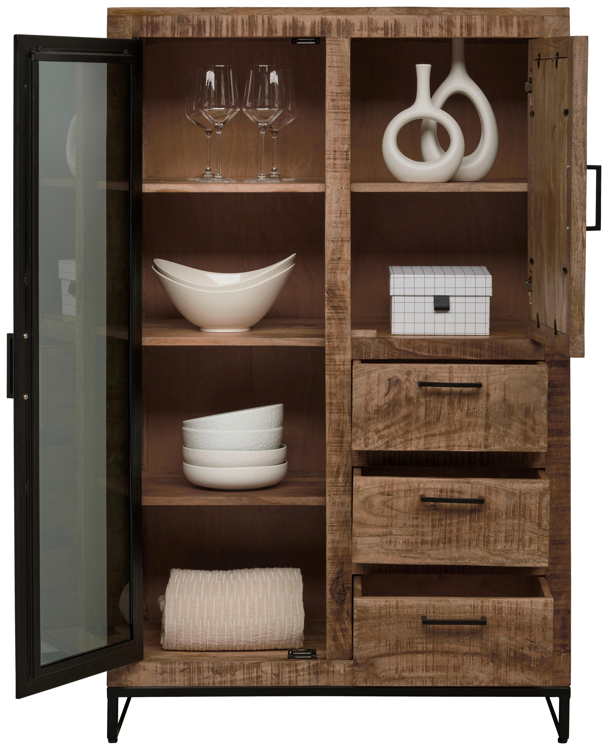HIGHBOARD Naturfarben, Hellbraun  90/142/40 cm  - Hellbraun/Schwarz, Design, Glas/Holz (90/142/40cm) - Carryhome