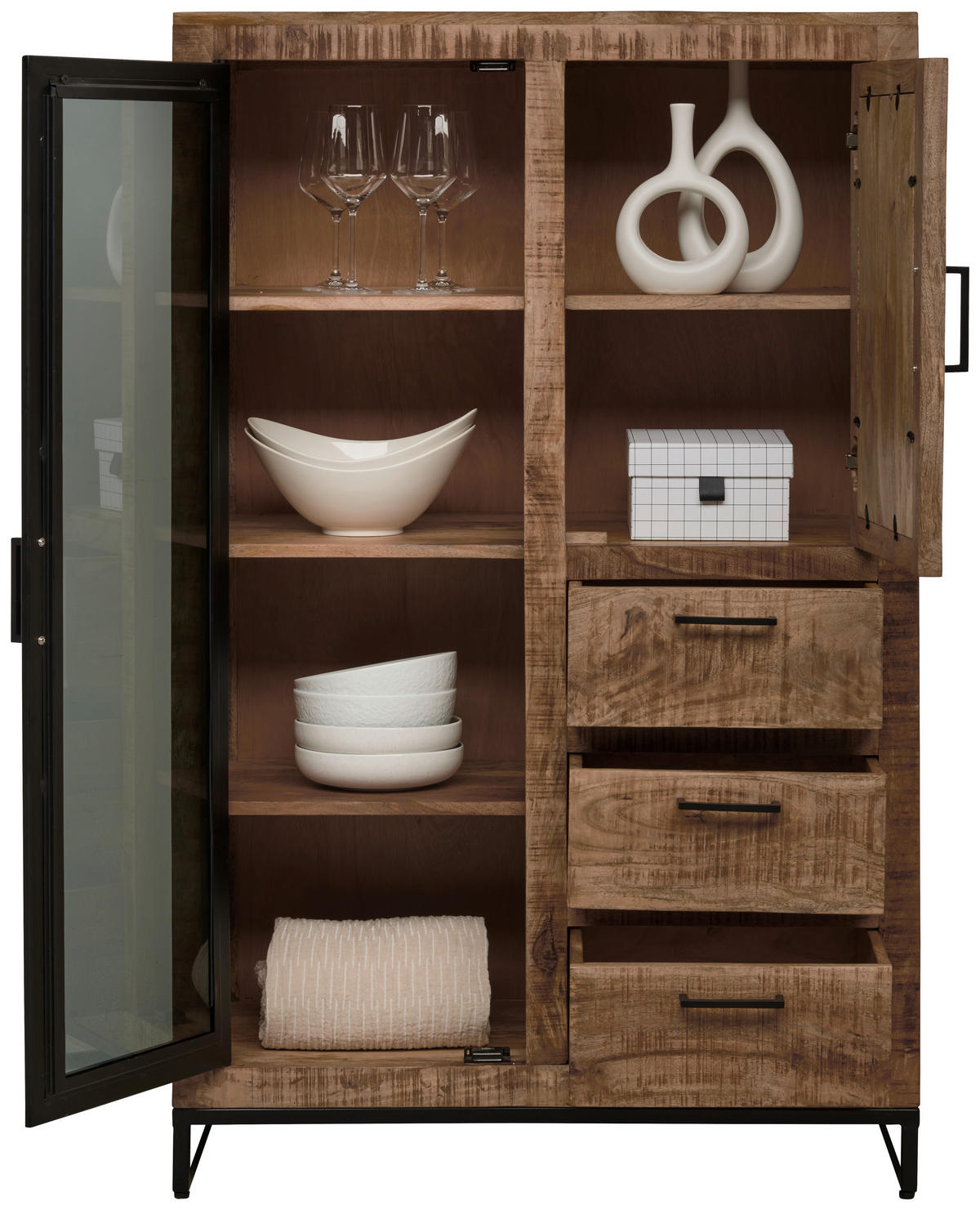 HIGHBOARD Naturfarben, Hellbraun  90/142/40 cm  - Hellbraun/Schwarz, Design, Glas/Holz (90/142/40cm) - Carryhome