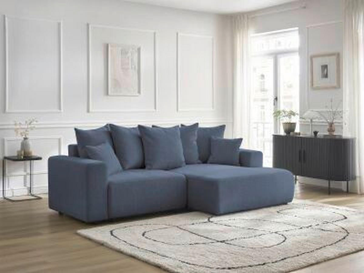ECKSOFA Ottomane rechts  ATILLA Blau Flachgewebe  - Blau/Schwarz, MODERN, Kunststoff/Textil (244/149cm)