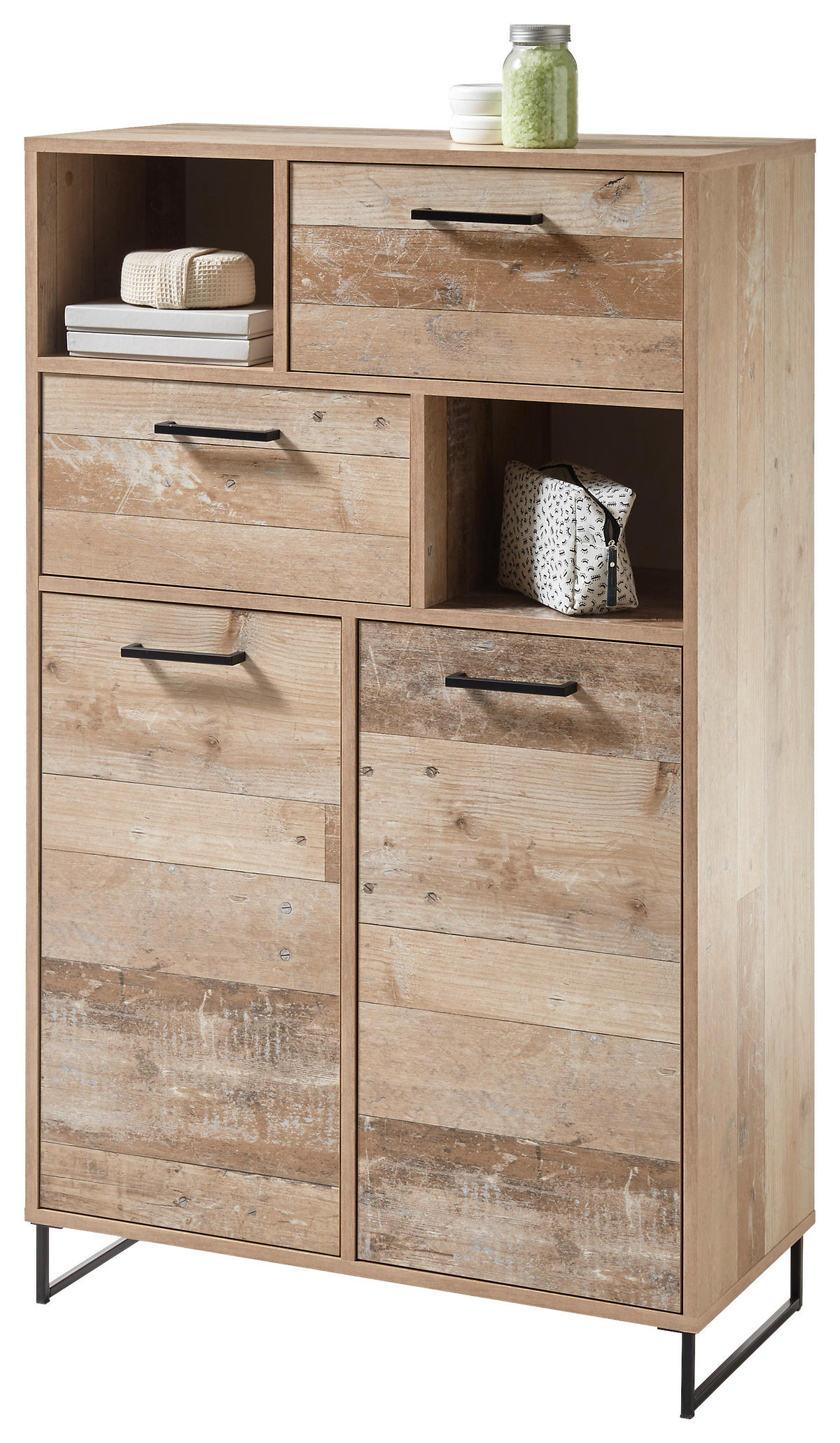 KOMMODE  in 80/130/37 cm  - Eichefarben/Schwarz, KONVENTIONELL, Holzwerkstoff/Kunststoff (80/130/37cm) - MID.YOU