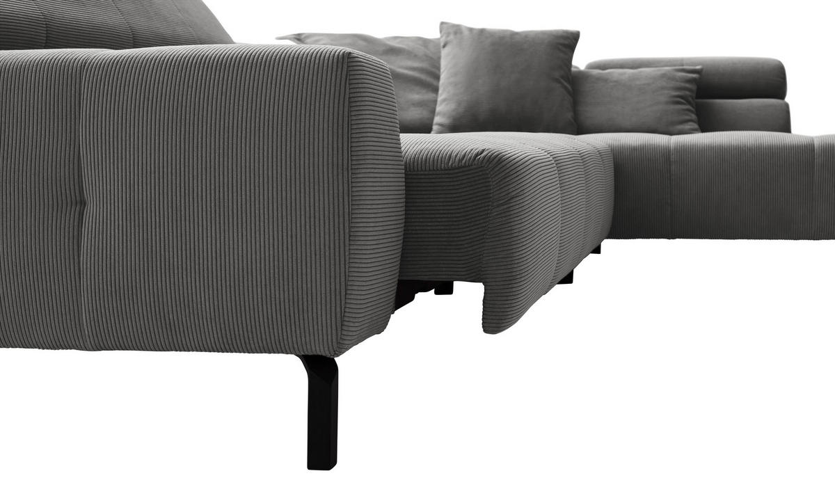 ECKSOFA in Cord Dunkelgrau  - Dunkelgrau/Schwarz, Konventionell, Textil/Metall (311/219cm) - Hom`in