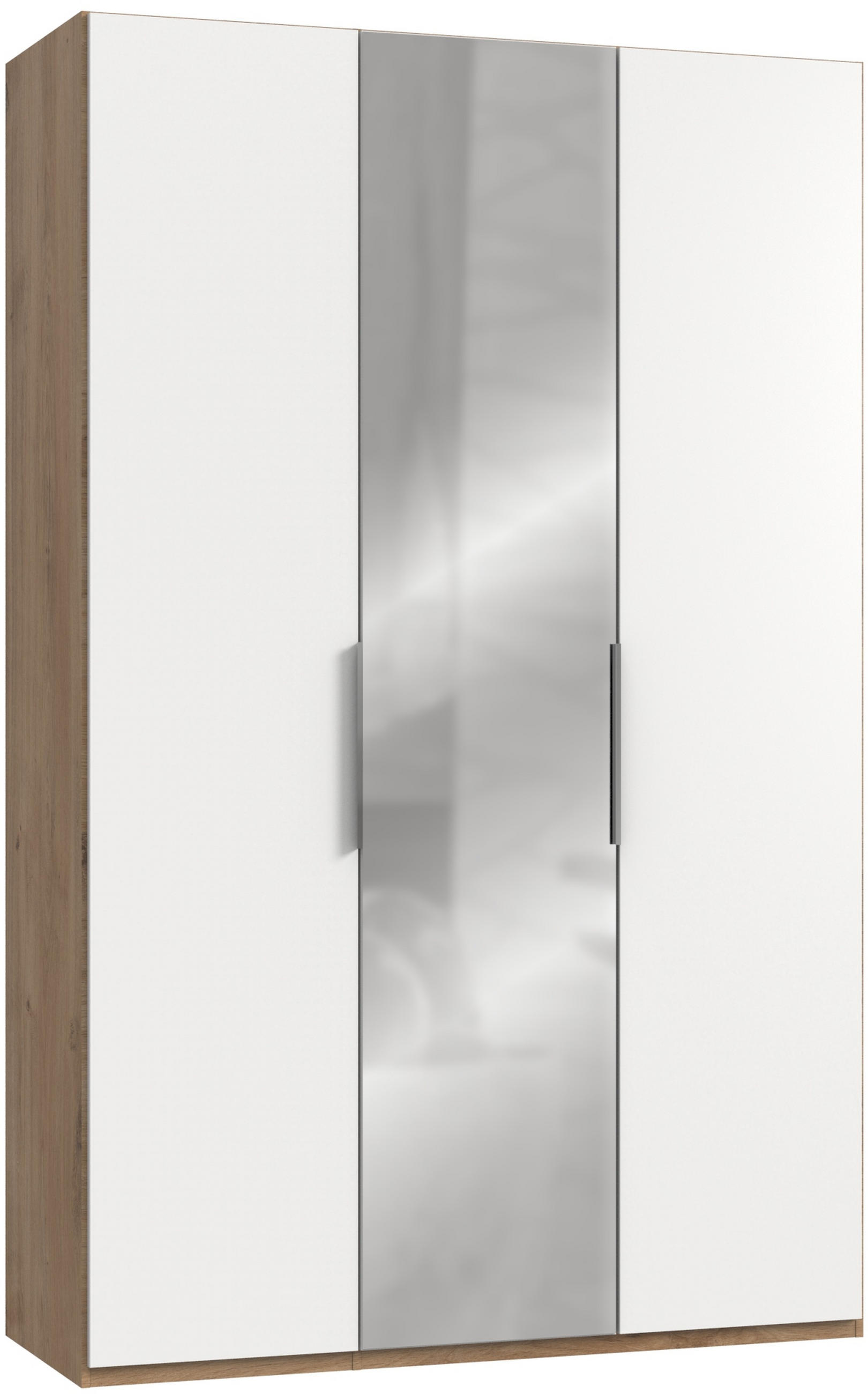 DREHTÜRENSCHRANK 150/236/58 cm 3-türig Weiß, Eichefarben  - Chromfarben/Eichefarben, MODERN, Holzwerkstoff (150/236/58cm) - MID.YOU