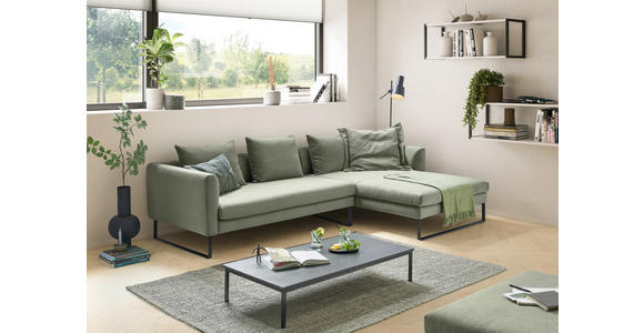 ECKSOFA in Feincord Olivgrün  - Schwarz/Olivgrün, KONVENTIONELL, Textil/Metall (284/178cm) - Hom`in