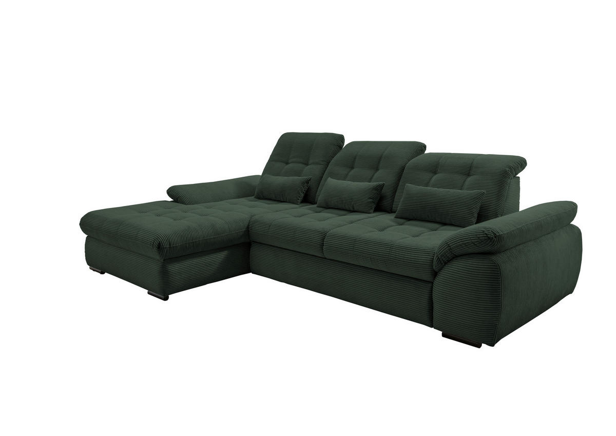 ECKSOFA in Cord Dunkelgrün  - Dunkelgrün/Schwarz, Modern, Textil/Metall (184/314cm) - Livetastic