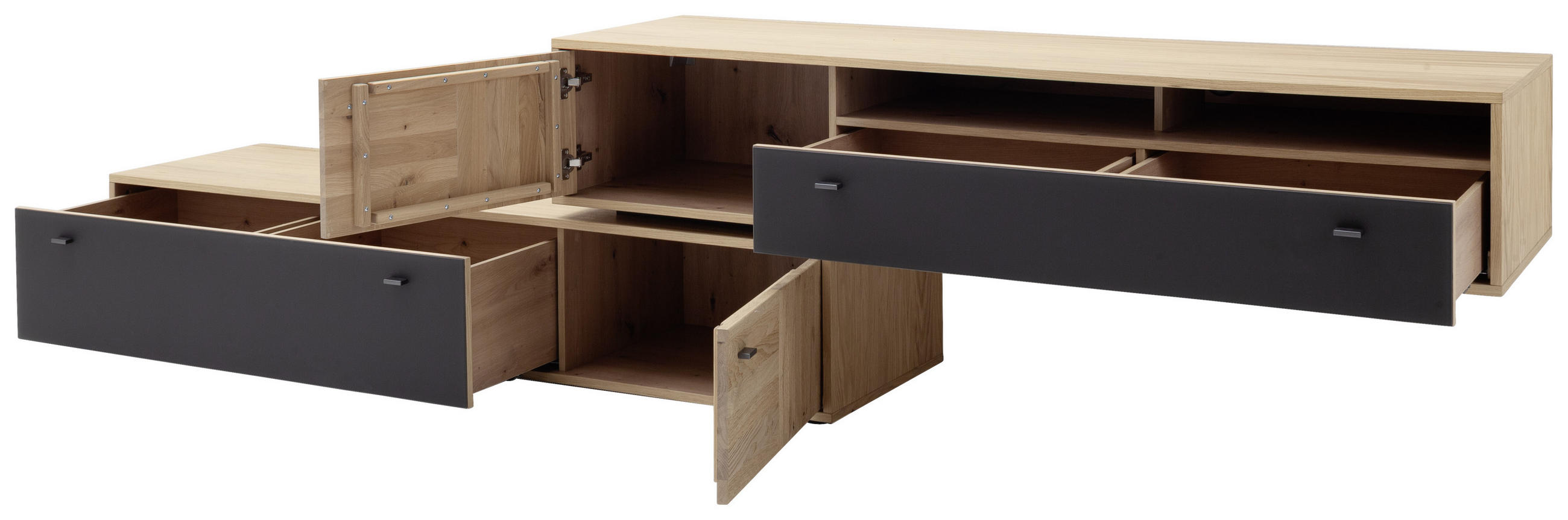 LOWBOARD in 306/70/50 cm - Eiche Bianco/Anthrazit, Design, Glas/Holz (306/70/50cm) - MID.YOU