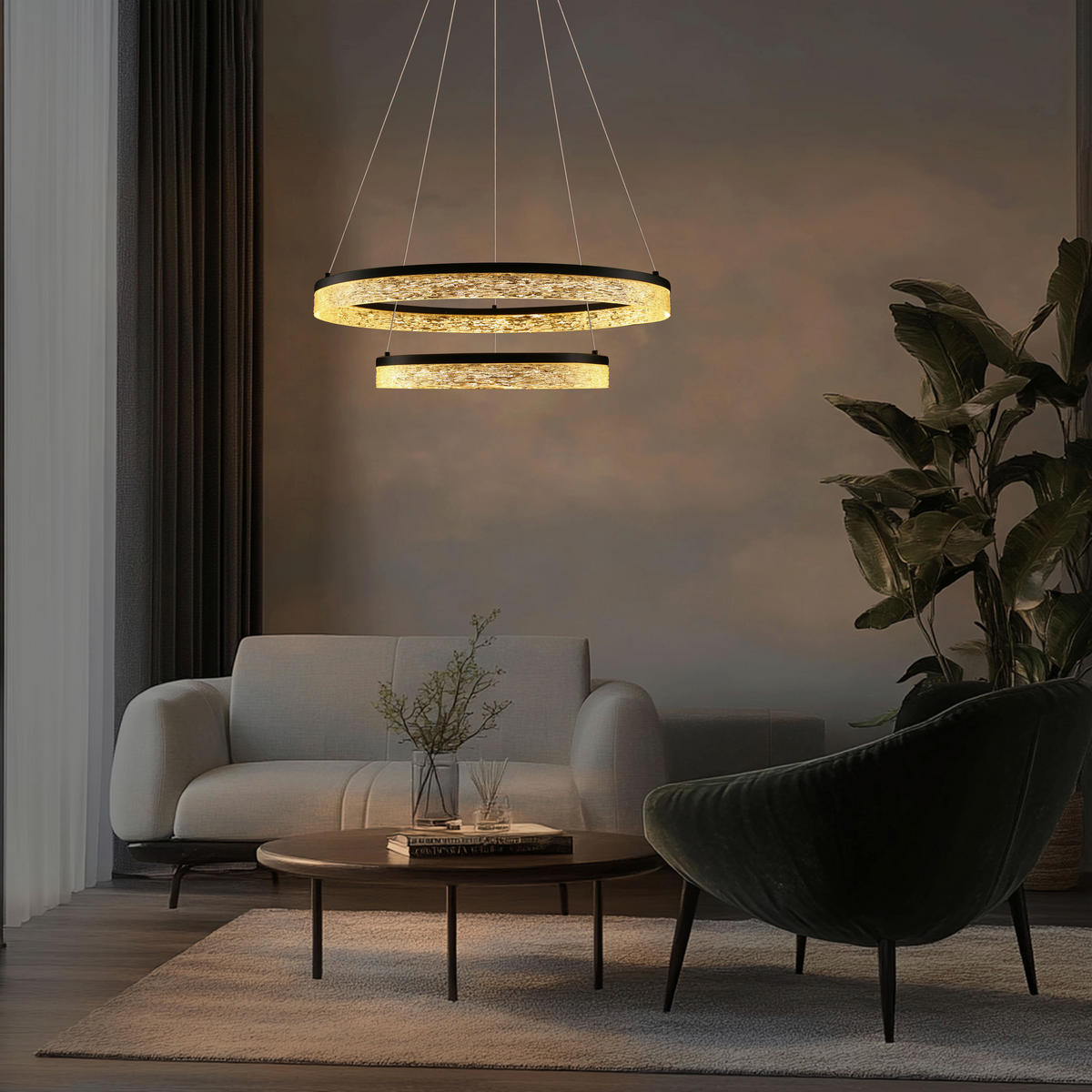 LED-PENDELLEUCHTE 60/60/120 cm  - Transparent/Schwarz, Design, Kunststoff/Metall (60/60/120cm)