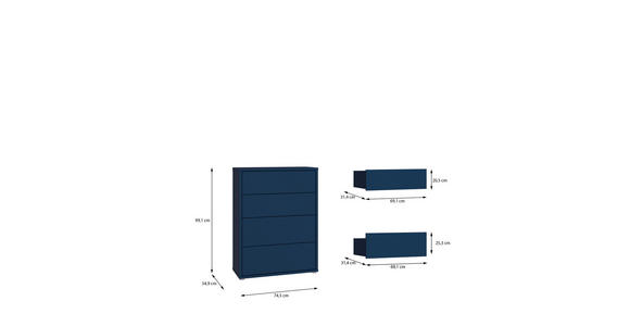 KOMMODE , 75/99/35 cm, 4 Schublade(n)  - Silberfarben/Dunkelblau, Trend, Holzwerkstoff/Kunststoff (75/99/35cm) - Carryhome