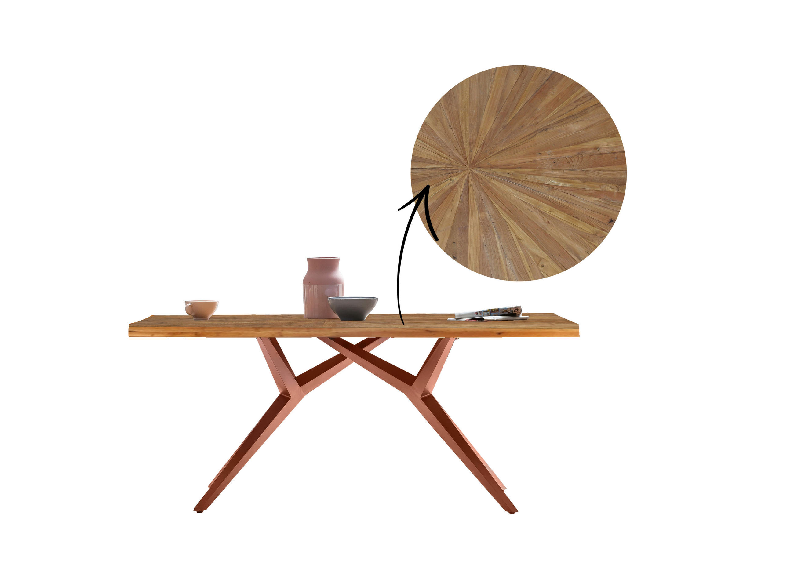 ESSTISCH 180/100/76 cm Echtholz  Holz, Metall rechteckig Braun, Naturfarben  - Braun/Naturfarben, MODERN, Holz/Metall (180/100/76cm) - MID.YOU