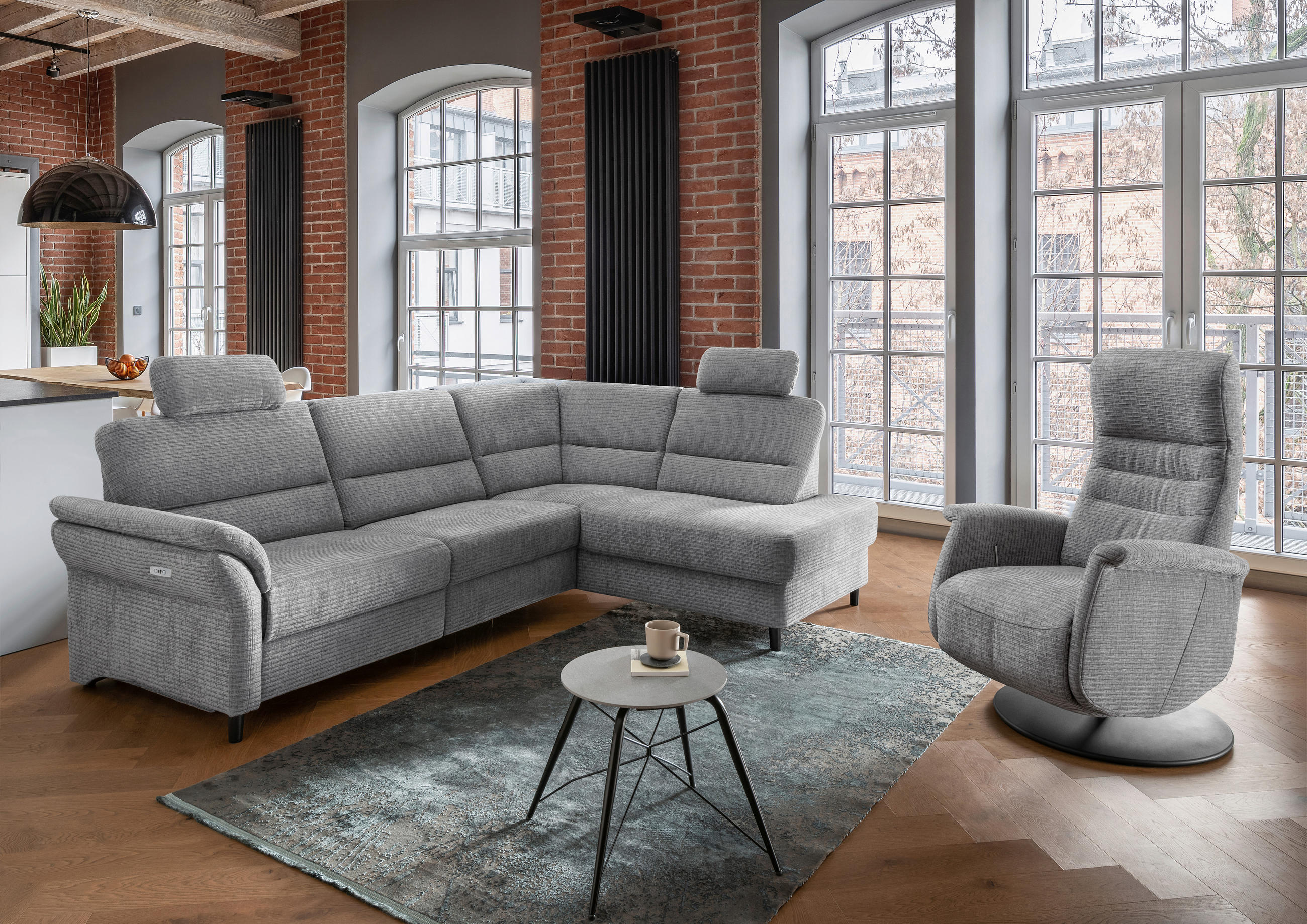 ECKSOFA in Mikrofaser Grau - Weiss/Schwarz, Modern, Holz/Textil (266/190cm) - Livetastic