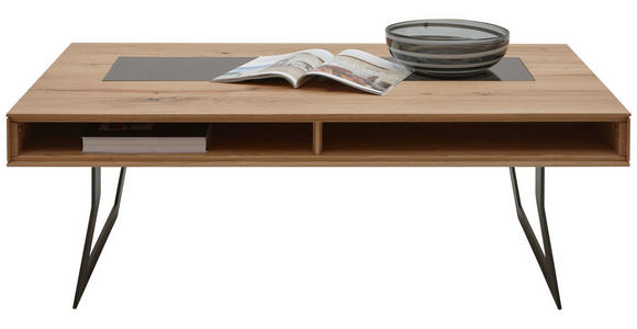 COUCHTISCH in Glas, Holz, Metall 120/75/43 cm - Eichefarben/Anthrazit, Design, Glas/Holz (120/75/43cm) - Valnatura