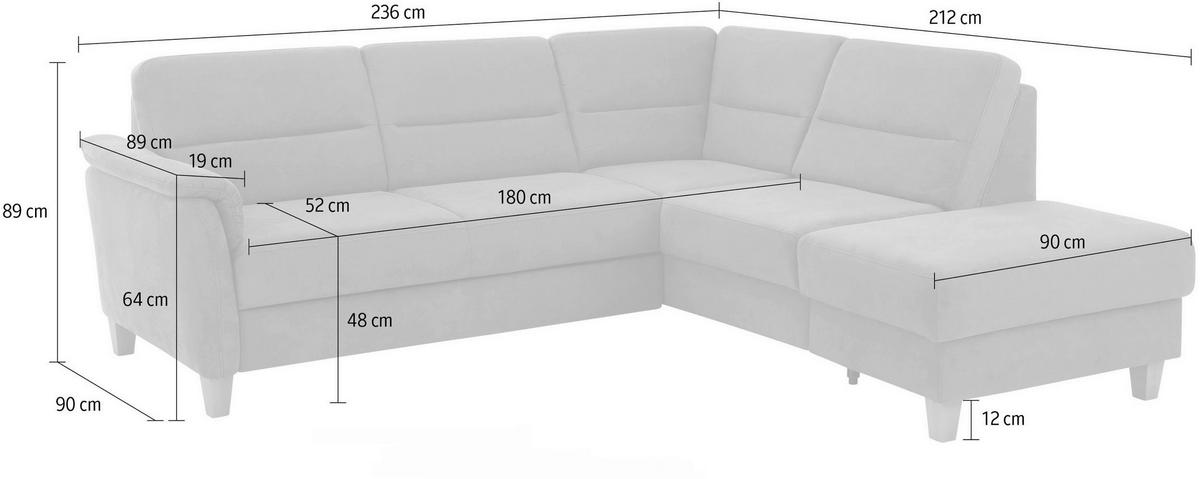 ECKSOFA PALMERA E in Echtleder Anthrazit  236/212 cm  - Eichefarben/Anthrazit, Basics, Leder/Holz (236/212cm) - Sit & More