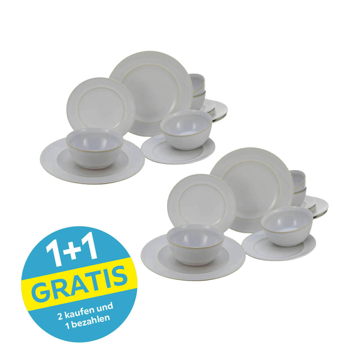 Kombiservice Keramik 4 Personen Geschirr Set Weiß