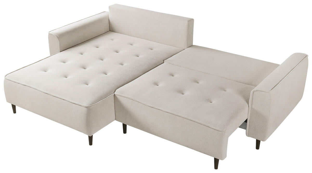 ECKSOFA in Flachgewebe Beige  - Beige/Schwarz, Design, Holz/Textil (183/263cm) - MID.YOU