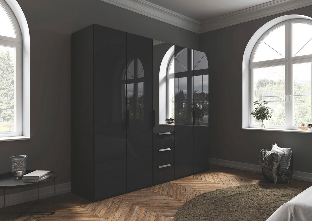 DREHTÜRENSCHRANK 251/235/61 cm,  in Graphitfarben, 5-türig  - Graphitfarben, Basics, Glas/Holzwerkstoff (251/235/61cm) - Novel