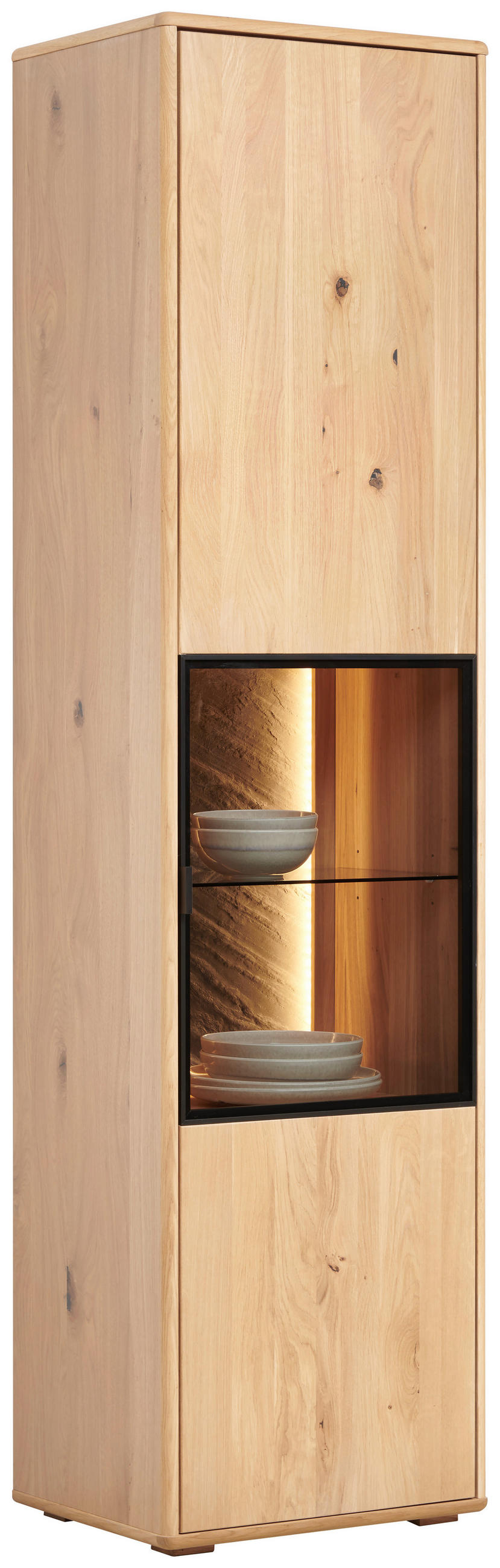 VITRINE Eiche Bianco  50,1/197,6/42 cm  - Eiche Bianco/Schwarz, Natur, Glas/Holz (50,1/197,6/42cm) - Linea Natura