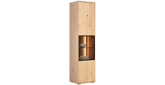 VITRINE in furniert, massiv Eiche Eiche Bianco - Eiche Bianco/Schwarz, Natur, Glas/Holz (50,1/197,6/42cm) - Linea Natura