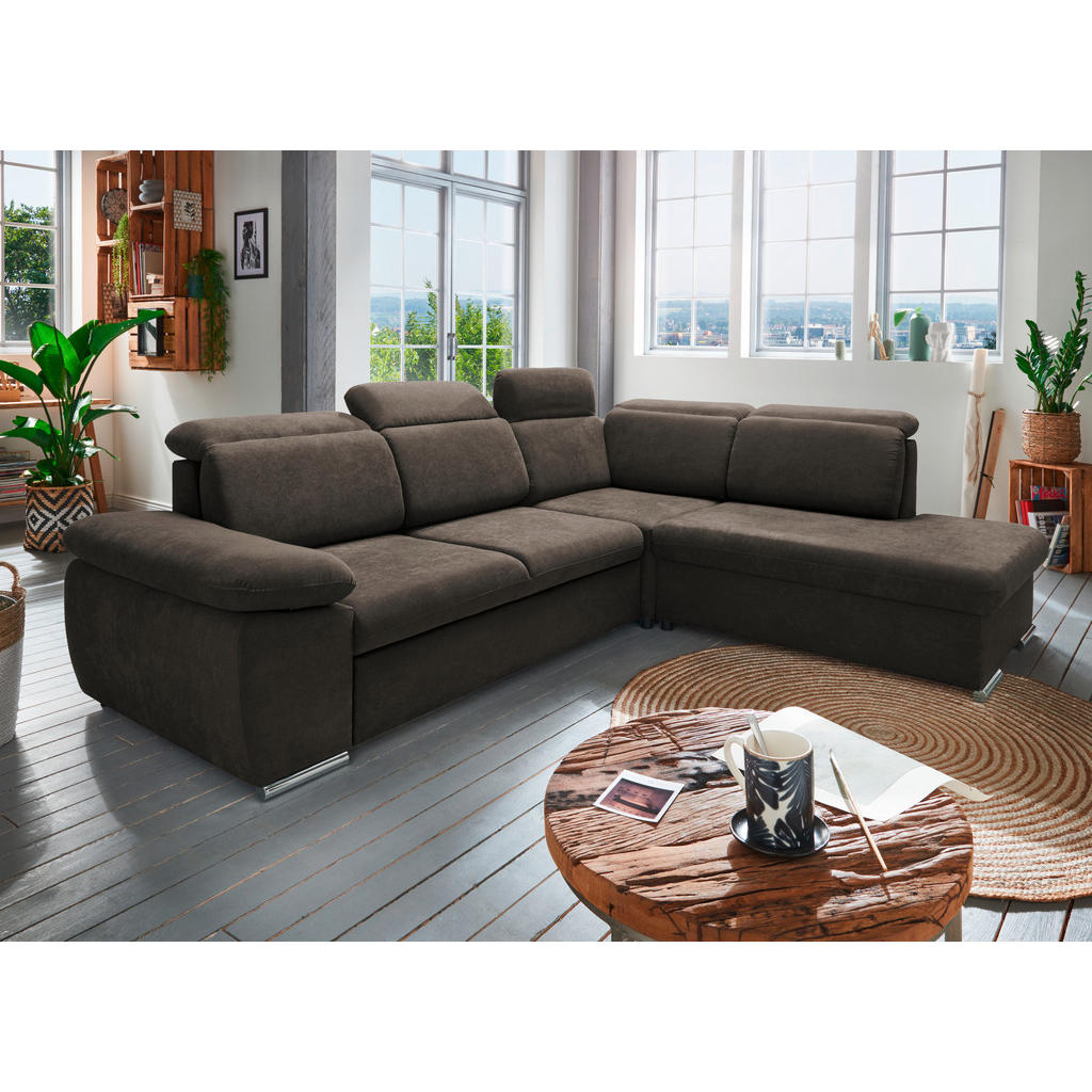 Thumbnail - Livetastic Ecksofa, Dunkelbraun, Textil, Uni, 5-Sitzer, Ottomane rechts, 283x228 cm, seitenverkehrt erhältlich, Schlafen...