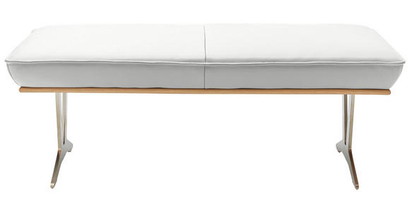 HOCKERBANK 130/49/54 cm  in Weiß  - Edelstahlfarben/Beige, Design, Leder/Holz (130/49/54cm) - Ambiente