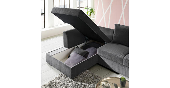 ECKSOFA in Cord Anthrazit  - Anthrazit/Schwarz, Design, Kunststoff/Textil (174/259cm) - Cantus