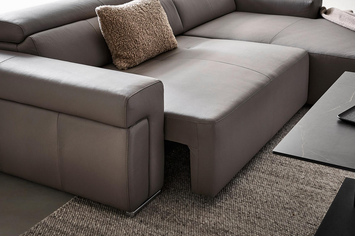 ECKSOFA inkl. Funktion DUA Grau Echtleder  - Chromfarben/Grau, Design, Leder/Metall (293/170cm) - Novel