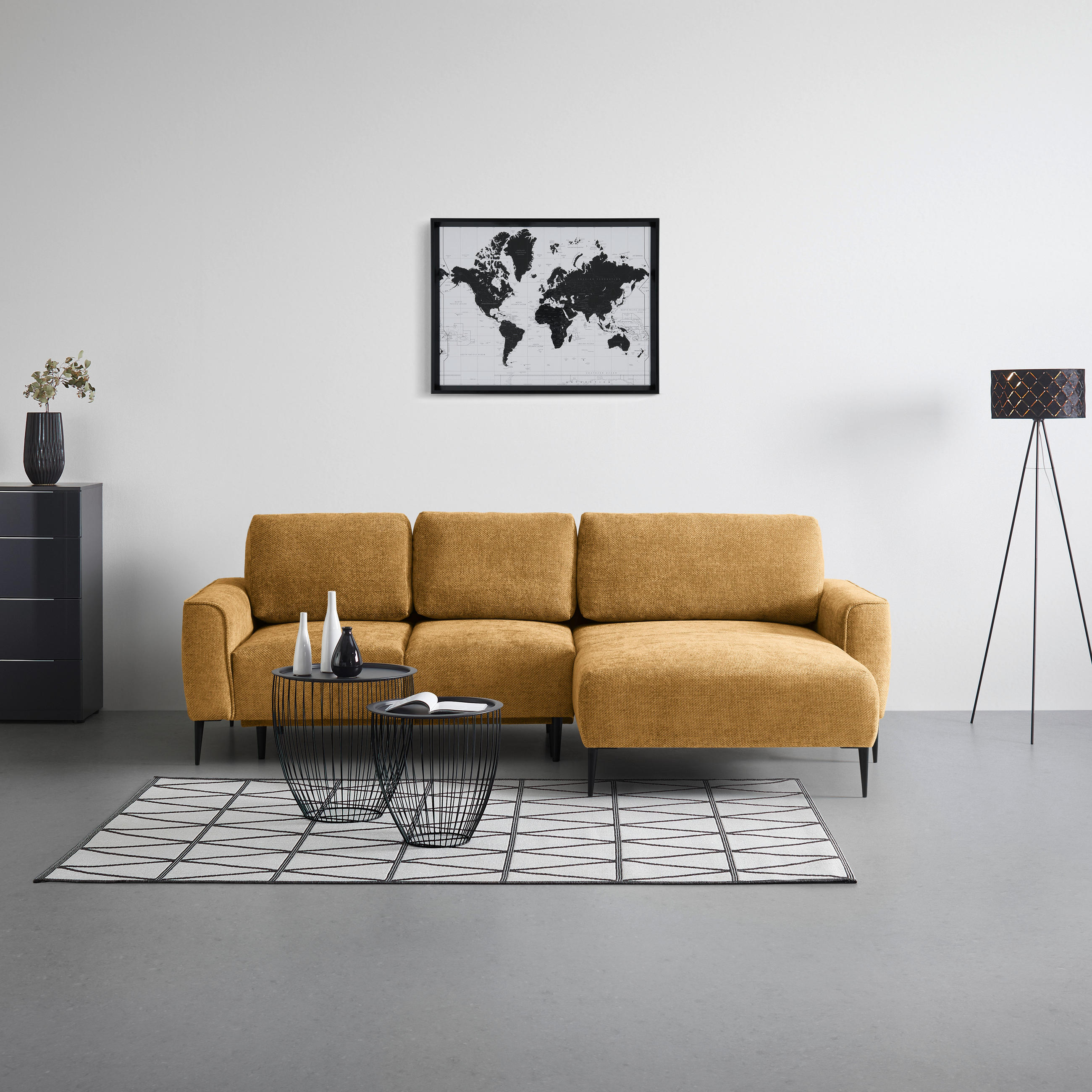 ECKSOFA in Webstoff Bernsteinfarben  - Bernsteinfarben/Schwarz, Modern, Textil/Metall (255/164cm) - MID.YOU