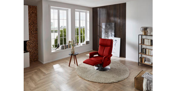 RELAXSESSEL in Leder Rot - Edelstahlfarben/Rot, Design, Leder/Metall (78/112/85cm) - Cantus