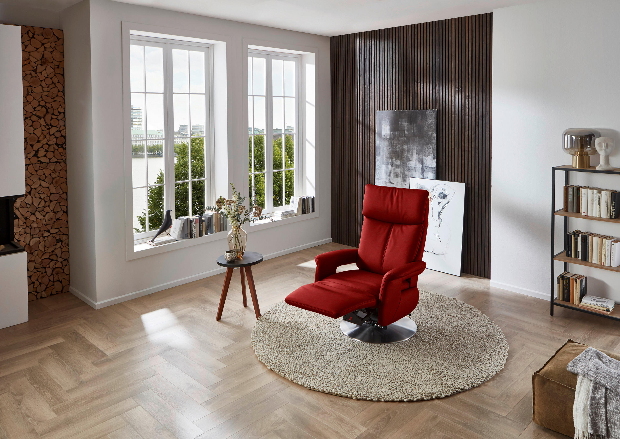 RELAXSESSEL in Leder Rot  - Edelstahlfarben/Rot, Design, Leder/Metall (78/112/85cm) - Cantus