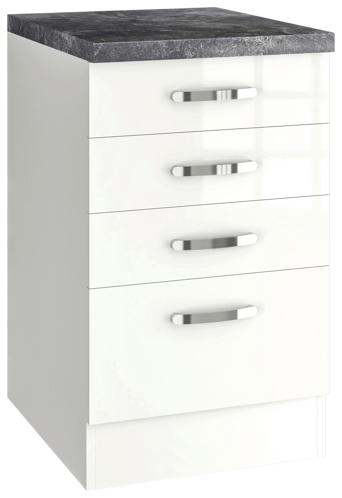 SCHUBKASTENUNTERSCHRANK 50/86/60 cm  in Weiß, Weiß Hochglanz  - Edelstahlfarben/Weiß Hochglanz, MODERN, Holzwerkstoff/Metall (50/86/60cm) - FlexWell