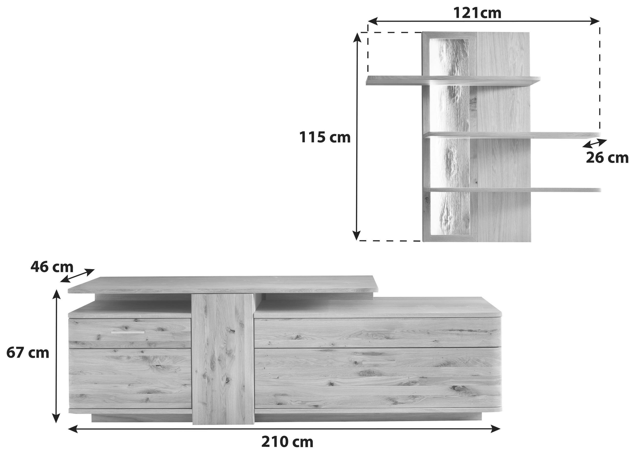WOHNWAND  in Eichefarben  280/200/45 cm  - Eichefarben/Nickelfarben, Design, Holz/Holzwerkstoff (280/200/45cm) - Livetastic