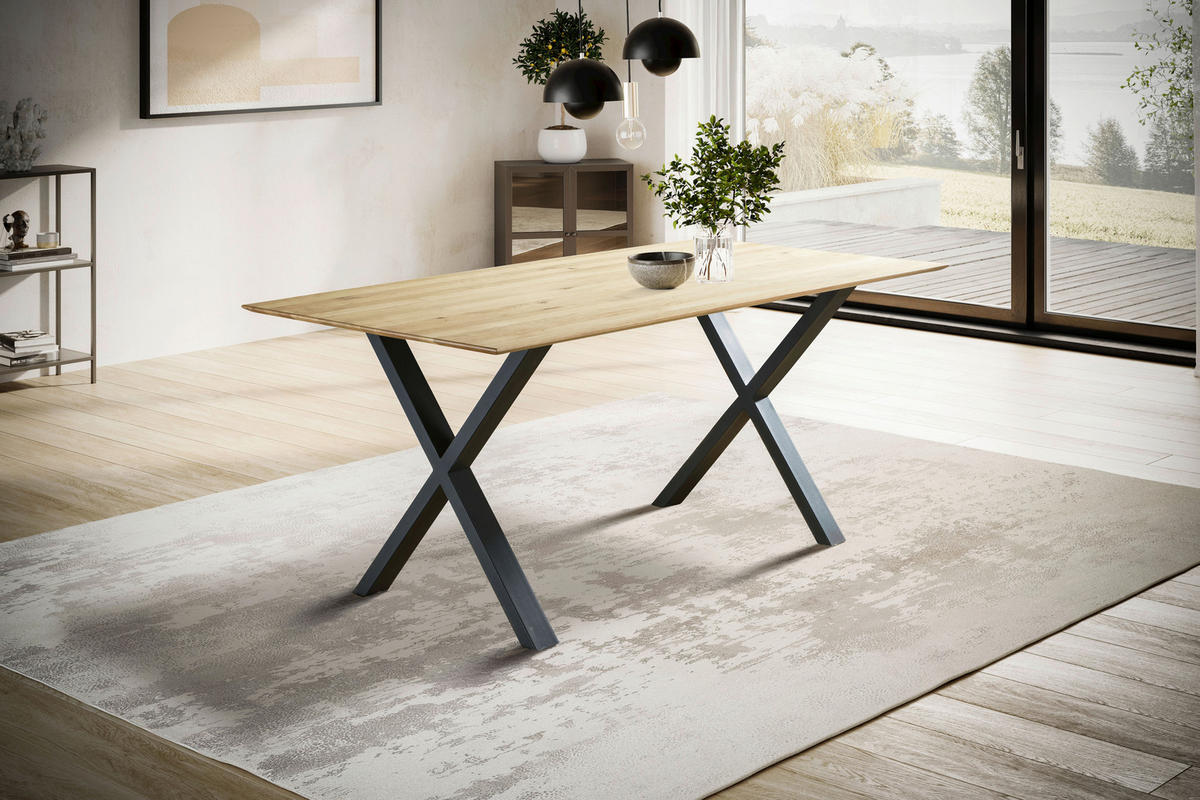 ESSTISCH Eiche massiv rechteckig Schwarz, Eichefarben  - Eichefarben/Schwarz, LIFESTYLE, Holz/Metall (180/90/75cm) - Linea Natura