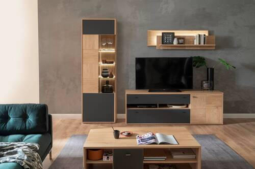 WOHNWAND  in Anthrazit, Eiche Bianco  - Eiche Bianco/Anthrazit, Design, Glas/Holz (258/207/50cm) - MID.YOU