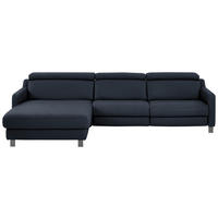 ECKSOFA in Echtleder Dunkelblau  - Schwarz/Dunkelblau, Design, Leder/Metall (176/291cm) - Valdera
