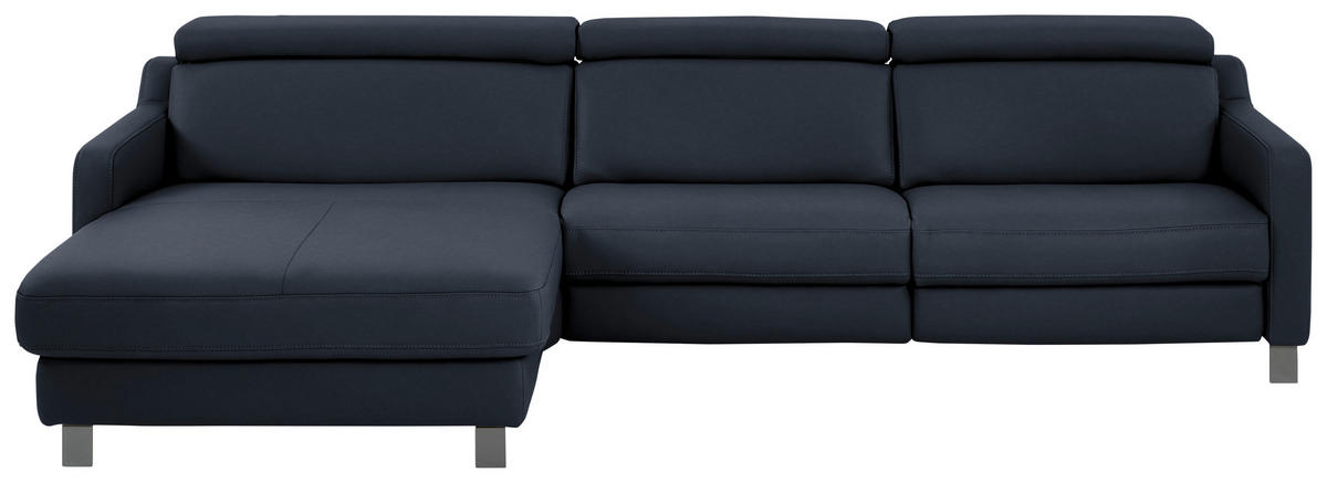 ECKSOFA in Echtleder Dunkelblau  - Schwarz/Dunkelblau, Design, Leder/Metall (176/291cm) - Valdera